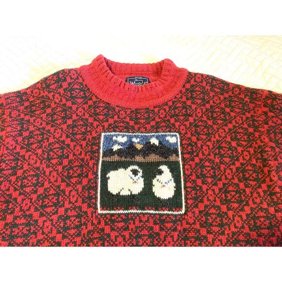 Vintage THE WOOLRICH WOMAN Sweater Sz M/L- 100% Wool - Red & Green w/ Sheep - Picture 2 of 12
